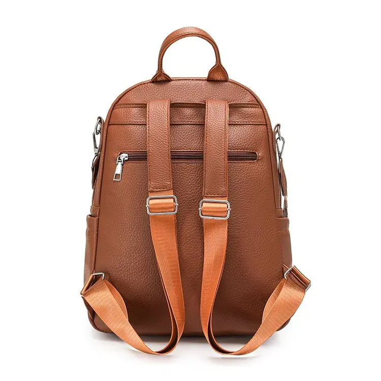 Tas Ransel Wanita Bahan PU Sintetis Polos Warna Hitam Bentuk Kotak Tali Lebar Kapasitas Besar