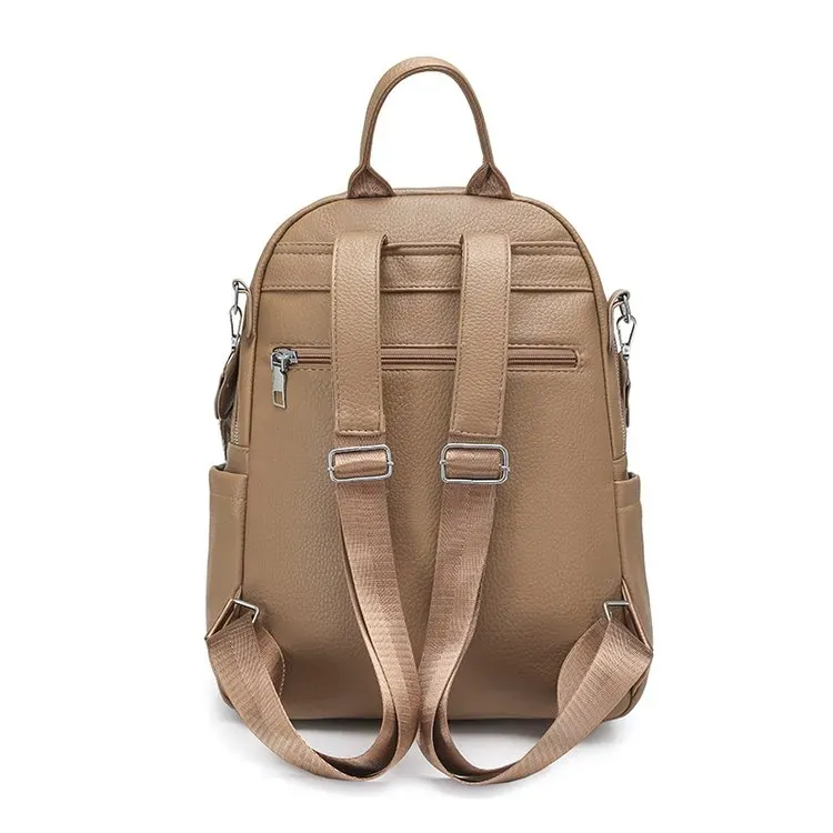 Tas Ransel Wanita Bahan PU Sintetis Polos Warna Hitam Bentuk Kotak Tali Lebar Kapasitas Besar