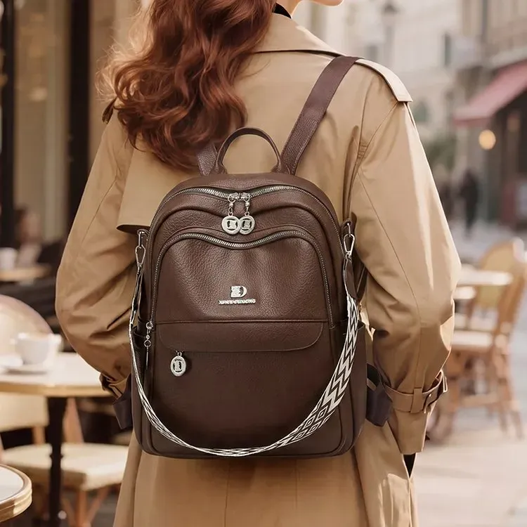 Tas Ransel Wanita Bahan PU Sintetis Polos Warna Hitam Bentuk Kotak Tali Lebar Kapasitas Besar