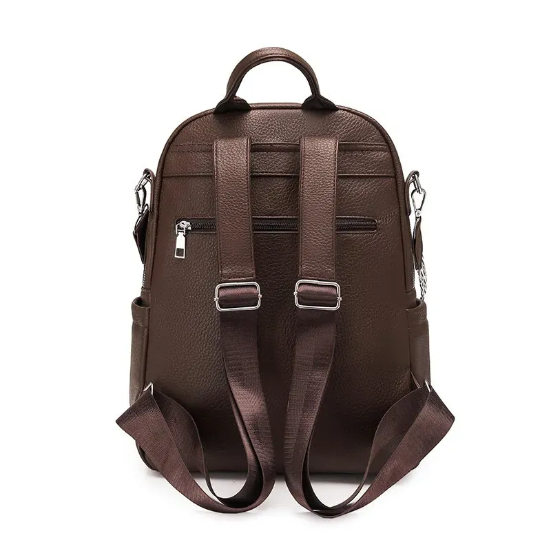Tas Ransel Wanita Bahan PU Sintetis Polos Warna Hitam Bentuk Kotak Tali Lebar untuk Jualan