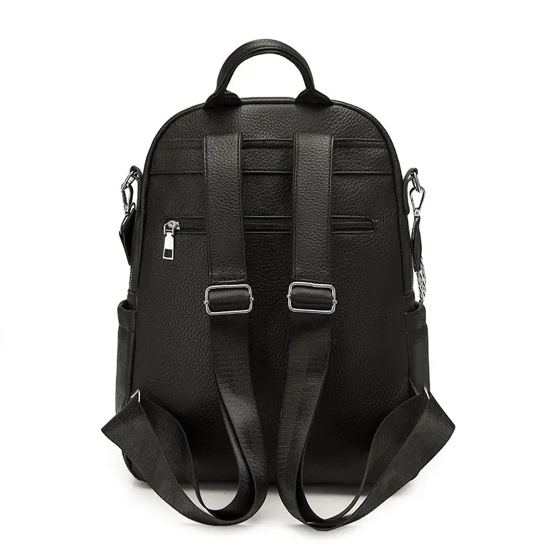 Tas Ransel Wanita Bahan PU Sintetis Polos Warna Hitam Bentuk Kotak Tali Lebar untuk Jualan