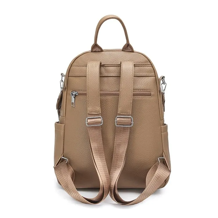 Tas Ransel Wanita Bahan PU Sintetis Polos Warna Hitam Bentuk Kotak Tali Lebar Stok Grosir