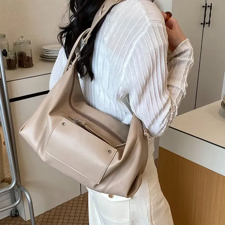 Tas Selempang Wanita Bahan PU Sintetis Polos Bentuk Kotak Tali Lebar Resleting Stok Grosir