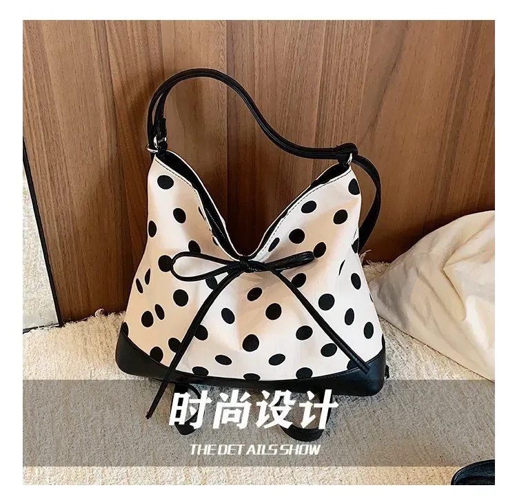 Tas Selempang Wanita Bahan PU Sintetis Motif Polkadot Bentuk Crescent Tali Grosir Import
