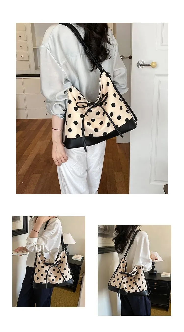 Tas Selempang Wanita Bahan PU Sintetis Motif Polkadot Bentuk Crescent Tali Grosir Import