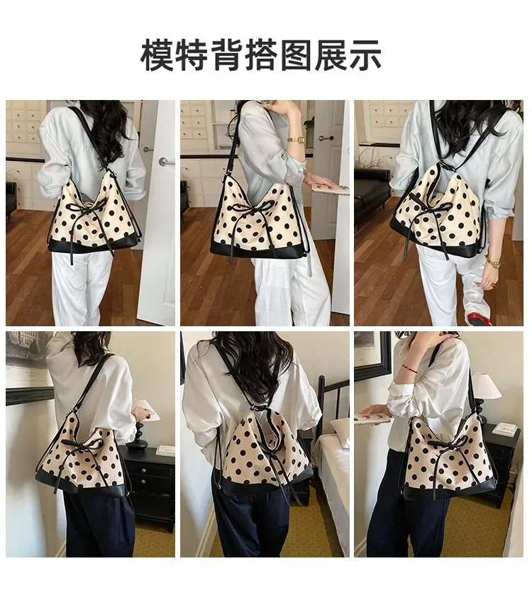 Tas Selempang Wanita Bahan PU Sintetis Motif Polkadot Bentuk Crescent Tali Grosir Import