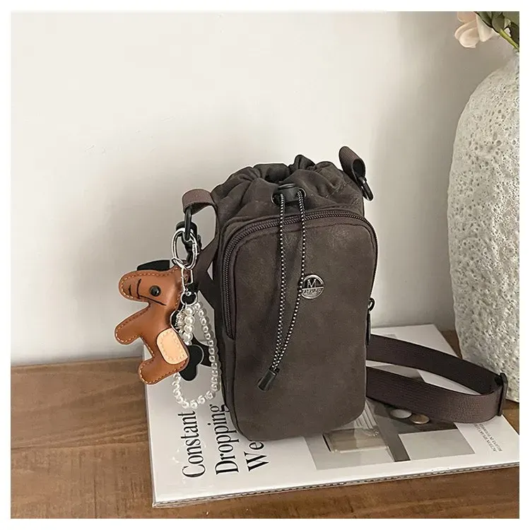 Tas Ransel Wanita Bahan PU Sintetis Polos Warna Biru Bentuk Kotak Tali Lebar Bahan Denim