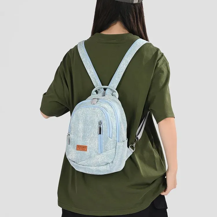 Tas Ransel Wanita Bahan PU Sintetis Polos Warna Biru Bentuk Kotak Tali Lebar Bahan Denim