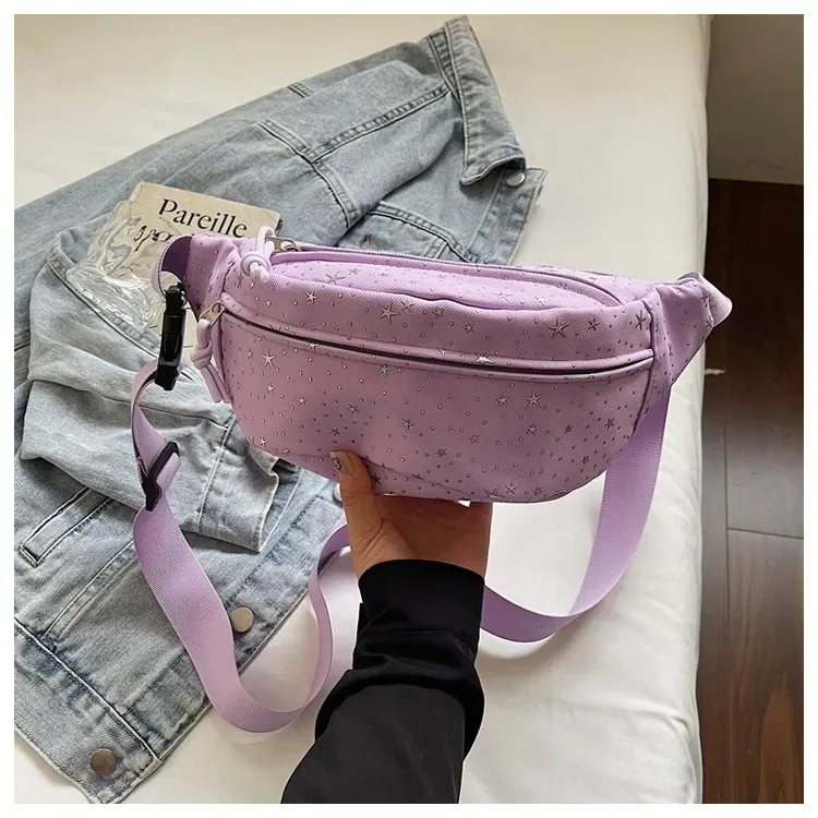 Tas Ransel Wanita Bahan PU Sintetis Polos Warna Biru Bentuk Kotak Tali Lebar Bahan Denim