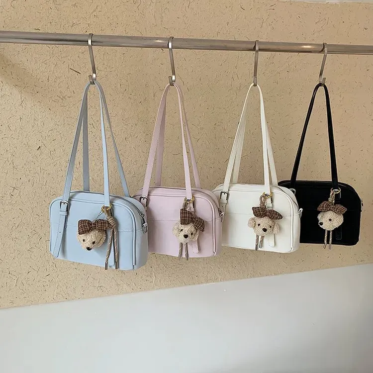 Tas Selempang Wanita Bahan PU Sintetis Polos Warna Hitam Bentuk Kotak Tali Resleting Grosir