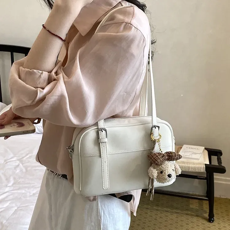 Tas Selempang Wanita Bahan PU Sintetis Polos Warna Hitam Bentuk Kotak Tali Resleting Grosir