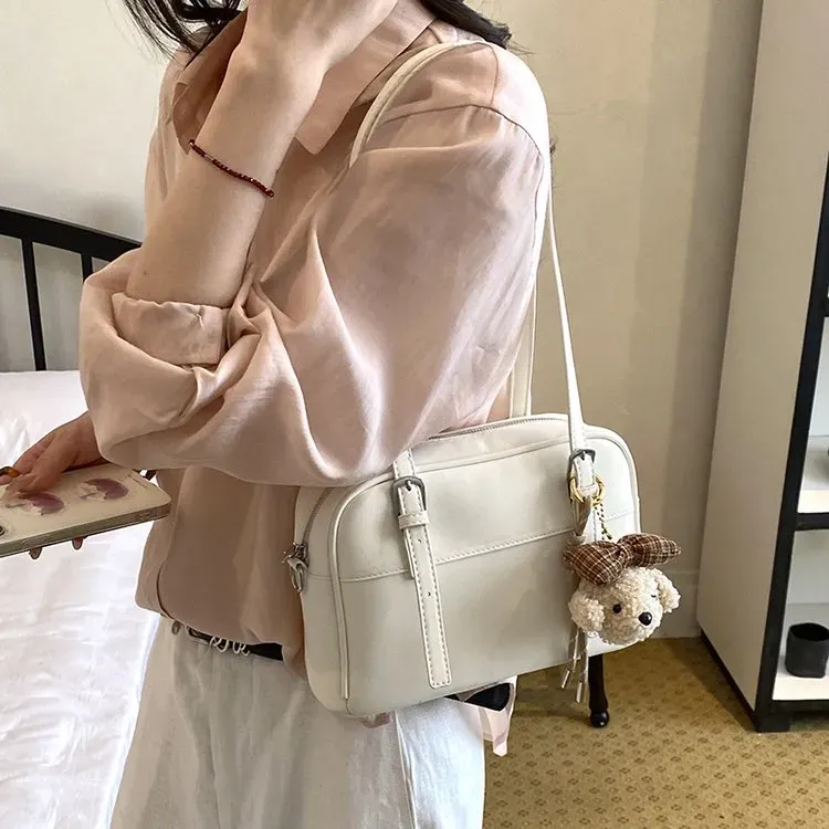 Tas Selempang Wanita Bahan PU Sintetis Polos Warna Hitam Bentuk Kotak Tali Resleting Grosir