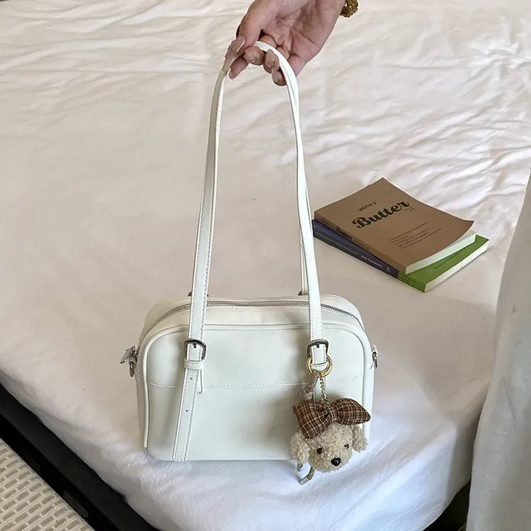 Tas Selempang Wanita Bahan PU Sintetis Polos Warna Hitam Bentuk Kotak Tali Resleting Grosir