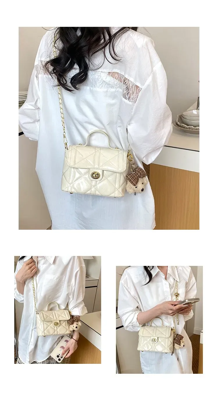 Tas Selempang Wanita Bahan PU Sintetis Model Quilted Warna Hitam Bentuk Kotak Koleksi Reseller