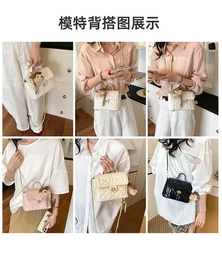 Tas Selempang Wanita Bahan PU Sintetis Model Quilted Warna Hitam Bentuk Kotak Koleksi Reseller
