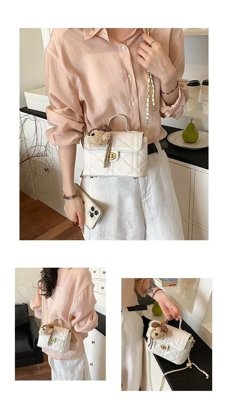 Tas Selempang Wanita Bahan PU Sintetis Model Quilted Warna Hitam Bentuk Kotak Koleksi Reseller
