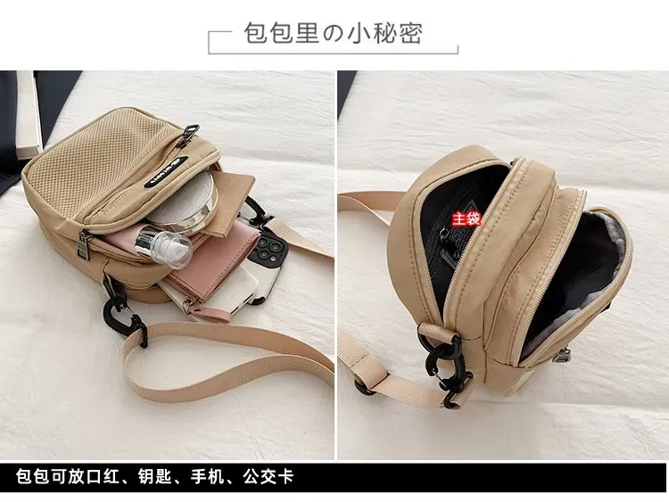 Tas Selempang Wanita Bahan Nylon Polos Bentuk Kotak Tali Panjang Resleting untuk Jualan Online