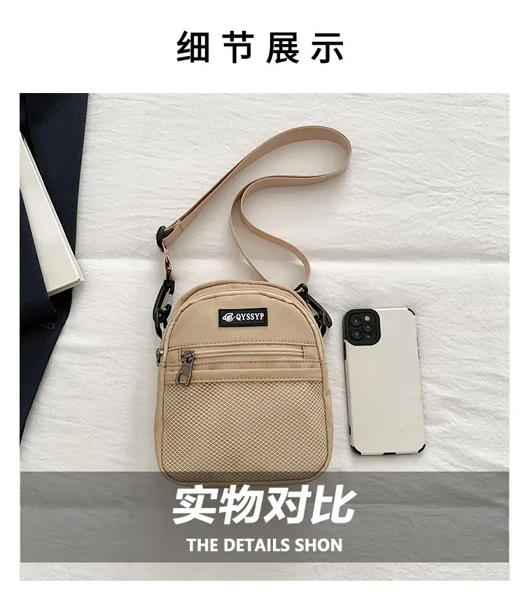 Tas Selempang Wanita Bahan Nylon Polos Bentuk Kotak Tali Panjang Resleting untuk Jualan Online
