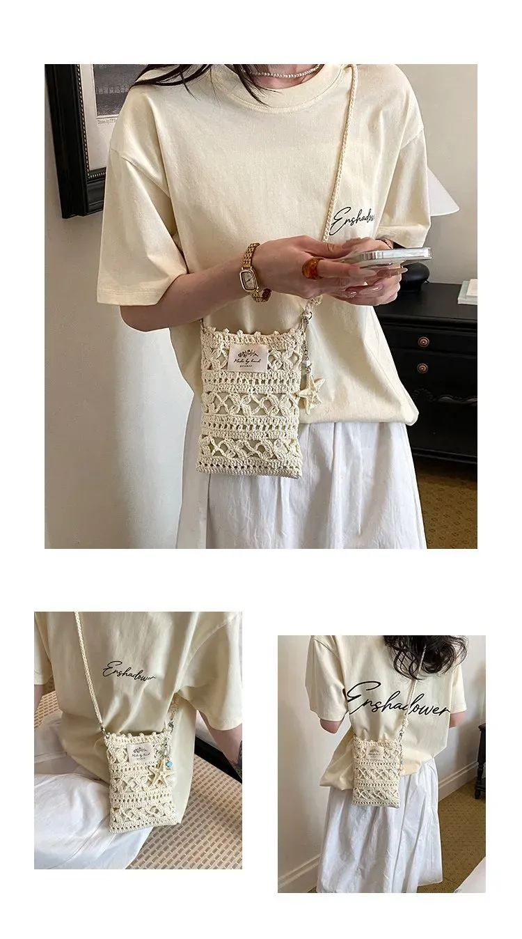 Tas Selempang Wanita Bahan PU Sintetis Tekstur Anyam Bentuk Kotak Tali Panjang Warna Putih