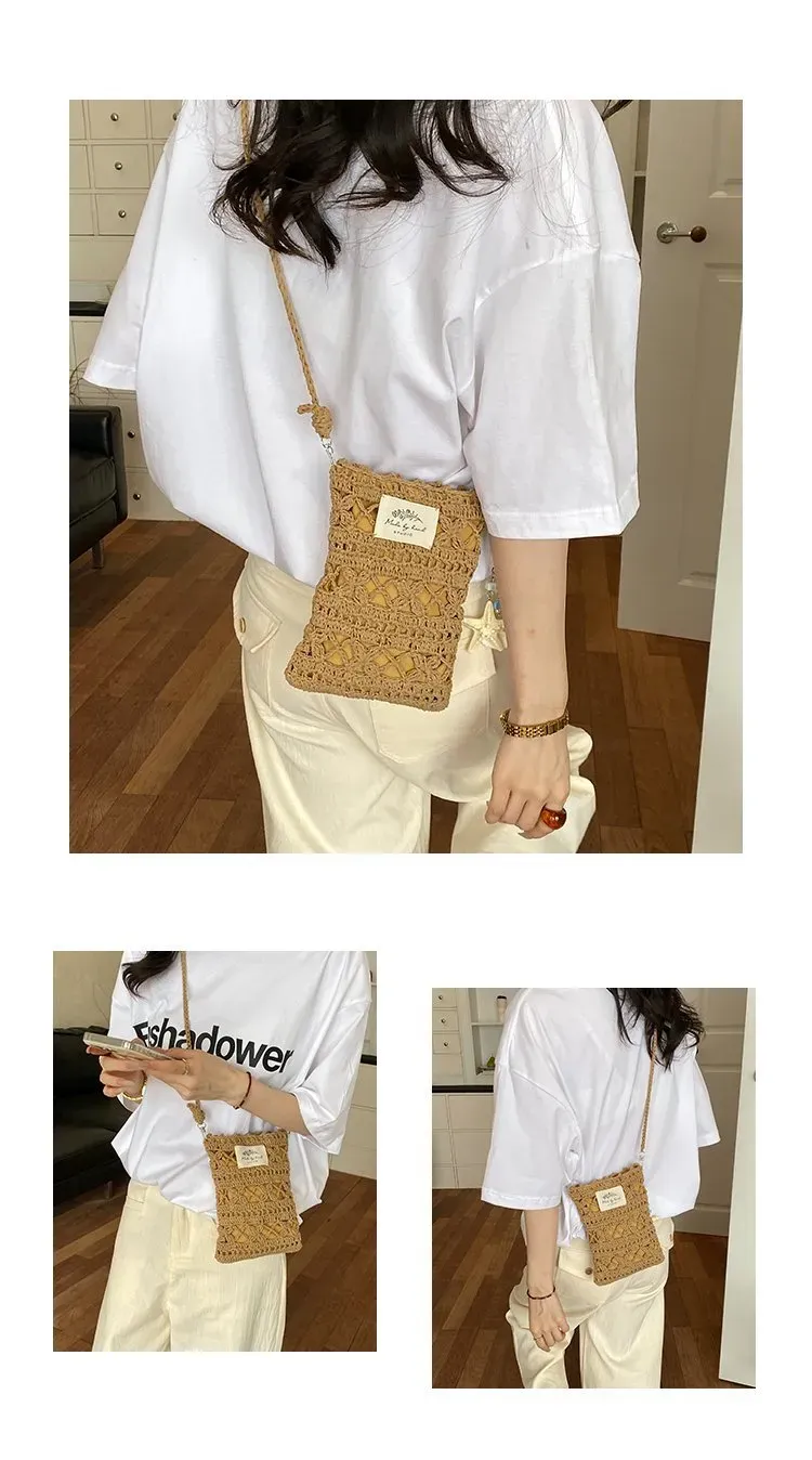 Tas Selempang Wanita Bahan PU Sintetis Tekstur Anyam Bentuk Kotak Tali Panjang Warna Putih