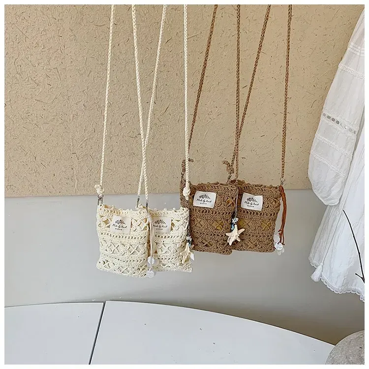 Tas Selempang Wanita Bahan PU Sintetis Tekstur Anyam Bentuk Kotak Tali Panjang Warna Putih