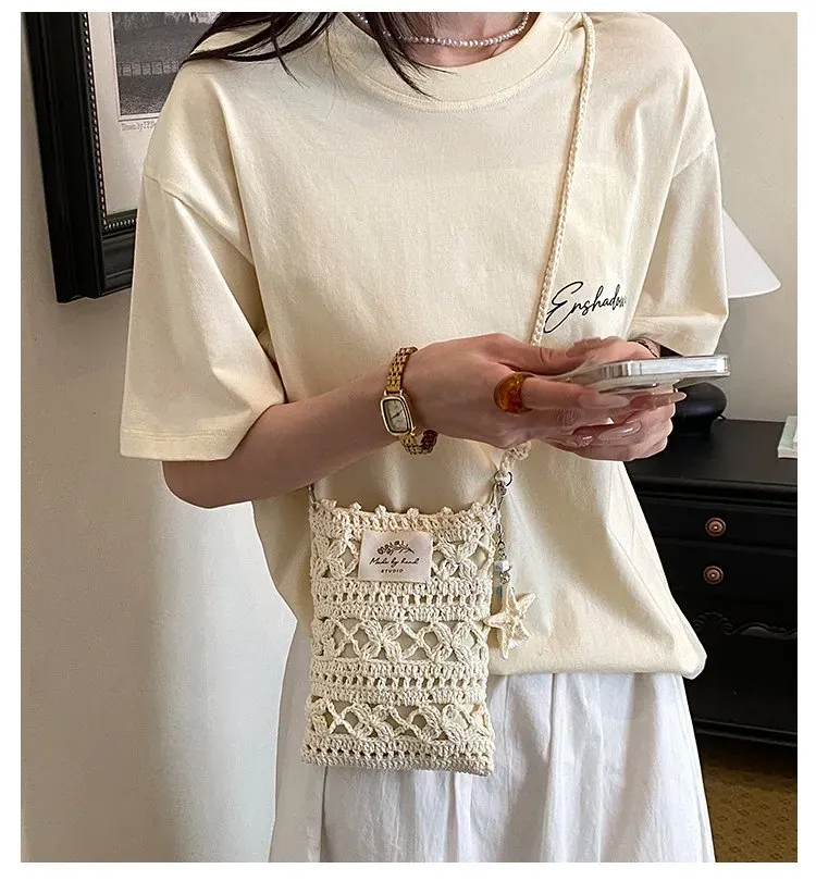Tas Selempang Wanita Bahan PU Sintetis Tekstur Anyam Bentuk Kotak Tali Panjang Warna Putih