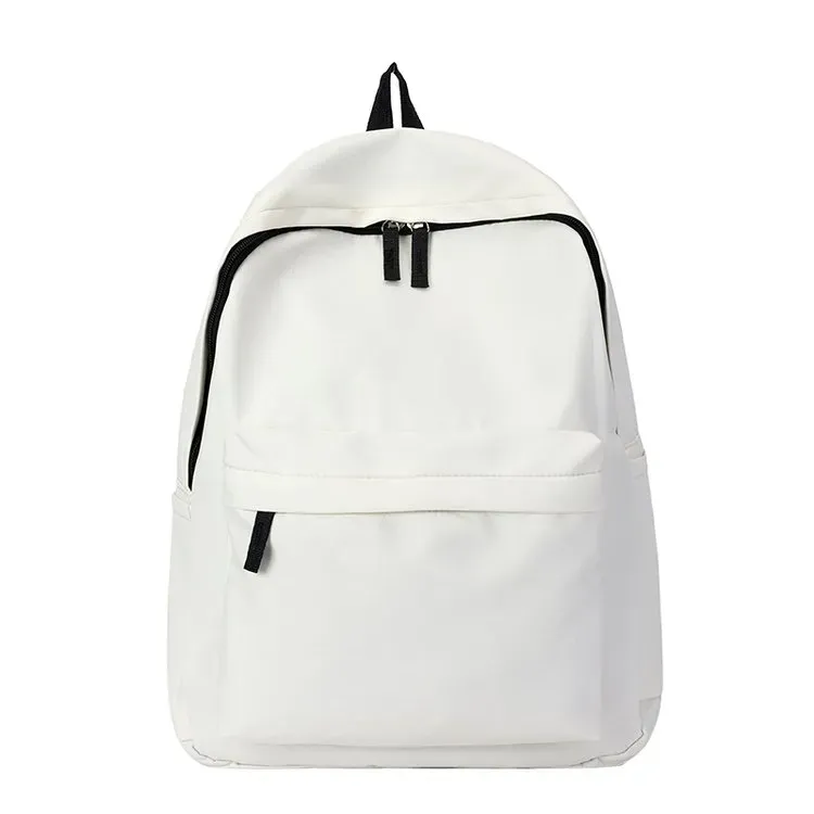 Tas Ransel Wanita Bahan Nylon Polos Warna Putih Bentuk Kotak Tali Lebar Resleting Grosir Import