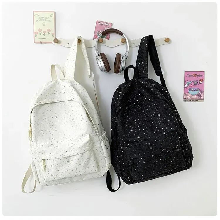 Tas Ransel Wanita Bahan Nylon Motif Polkadot Warna Hitam Bentuk Kotak Tali Lebar Grosir Import