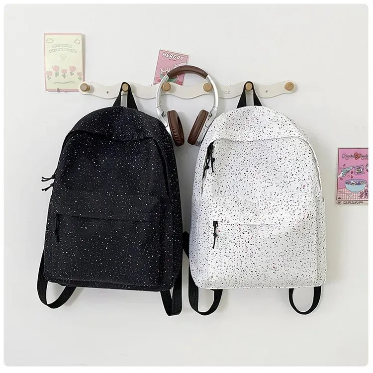 Tas Ransel Wanita Bahan Nylon Motif Polkadot Warna Hitam Bentuk Kotak Tali Lebar Grosir Import