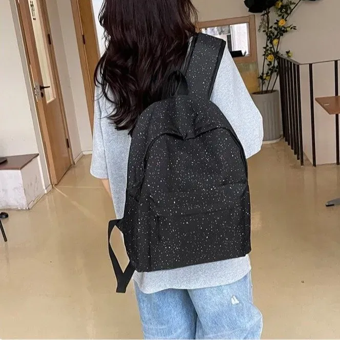 Tas Ransel Wanita Bahan Nylon Motif Polkadot Warna Hitam Bentuk Kotak Tali Lebar Grosir Import