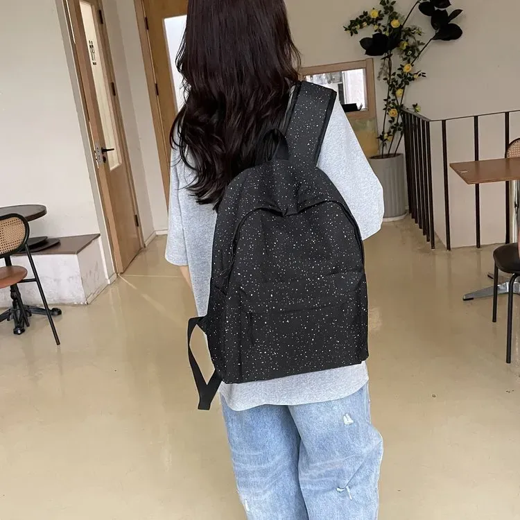 Tas Ransel Wanita Bahan Nylon Motif Polkadot Warna Hitam Bentuk Kotak Tali Lebar Grosir Import