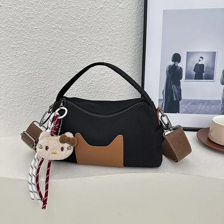 Tas Selempang Wanita Bahan PU Sintetis Polos Warna Hitam Bentuk Bulat Tali Lebar Grosir Import