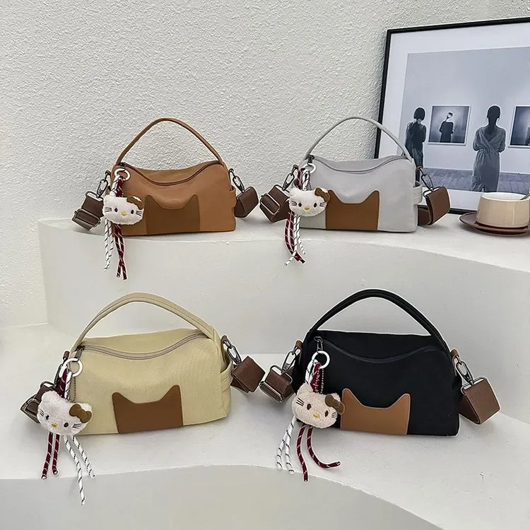 Tas Selempang Wanita Bahan PU Sintetis Polos Warna Hitam Bentuk Bulat Tali Lebar Grosir Import