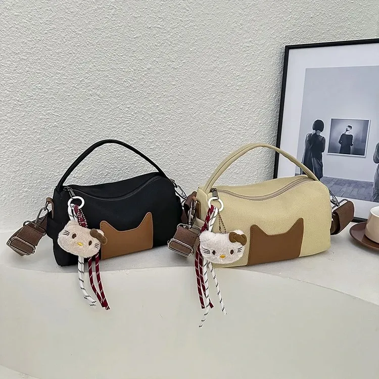 Tas Selempang Wanita Bahan PU Sintetis Polos Warna Hitam Bentuk Bulat Tali Lebar Grosir Import