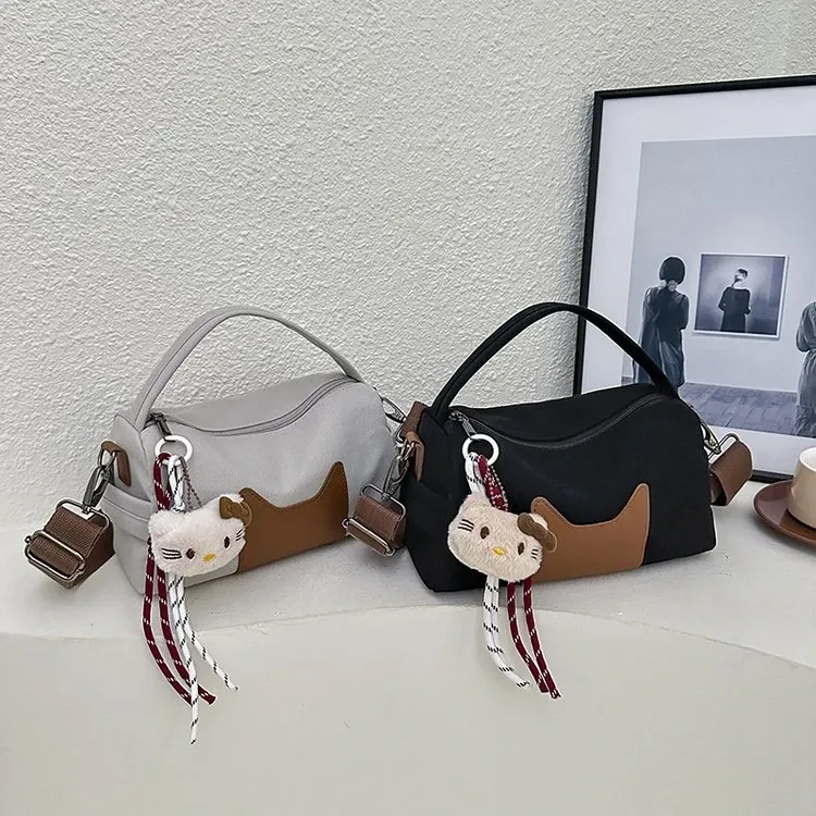 Tas Selempang Wanita Bahan PU Sintetis Polos Warna Hitam Bentuk Bulat Tali Lebar Grosir Import