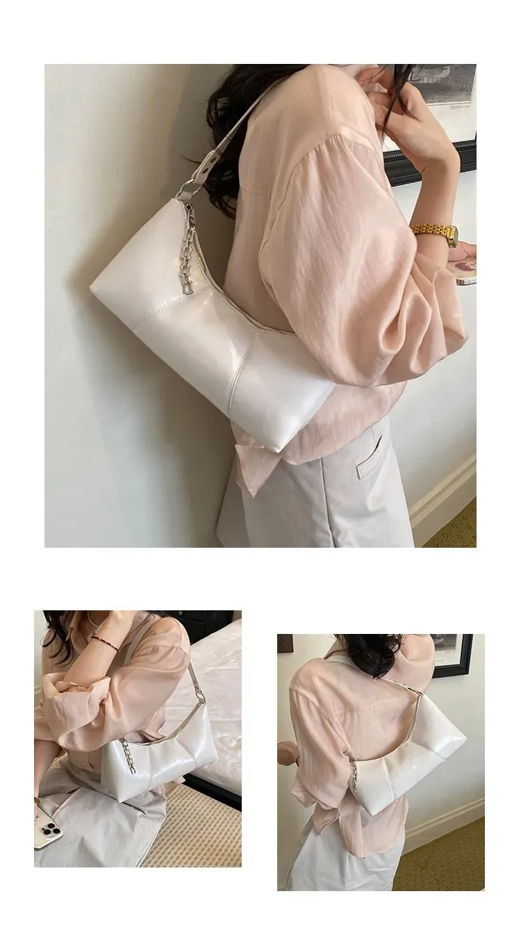 Tas Selempang Wanita Bahan PU Sintetis Polos Warna Hitam Model Hobo Tali Rantai Grosir Import