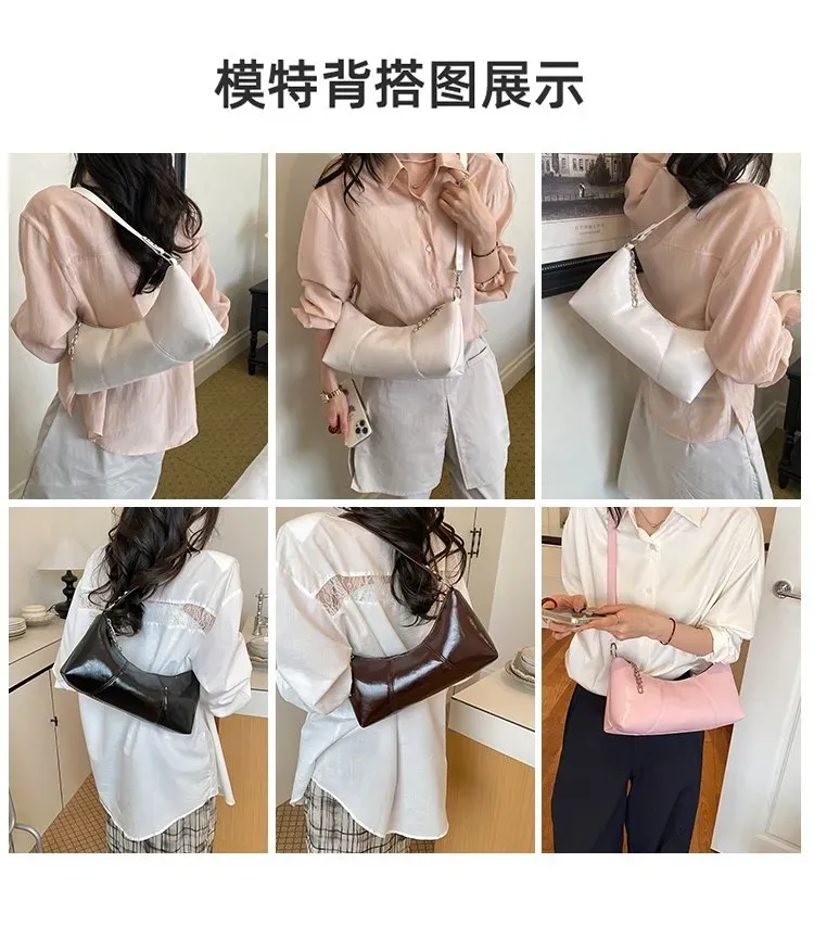 Tas Selempang Wanita Bahan PU Sintetis Polos Warna Hitam Model Hobo Tali Rantai Grosir Import