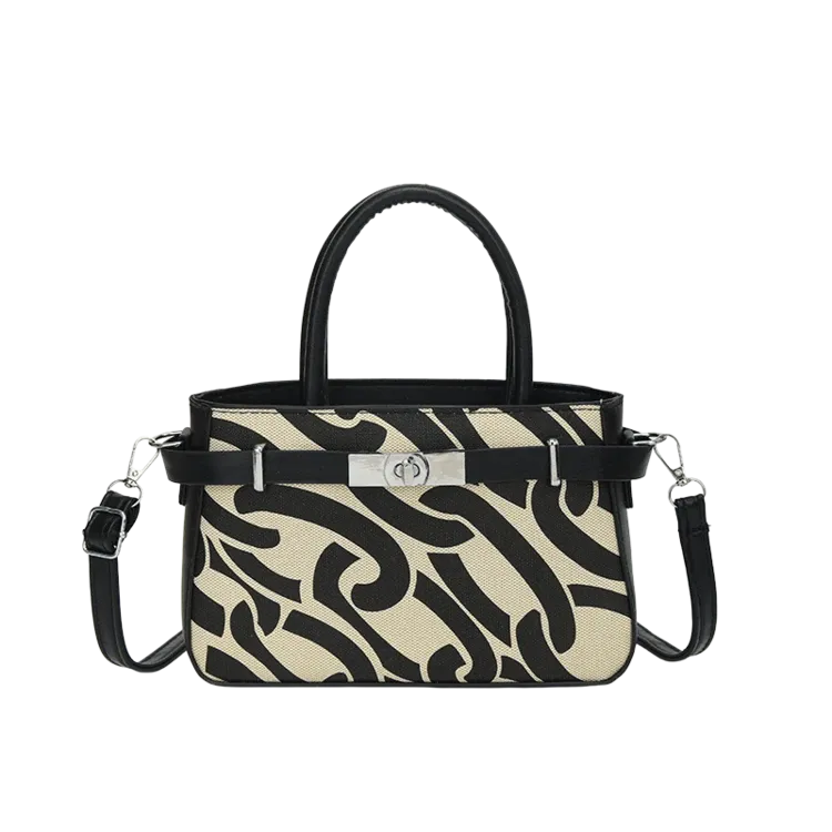 Tas Selempang Wanita Bahan PU Sintetis Motif Print Warna Hitam Bentuk Kotak Tali Harga Grosir
