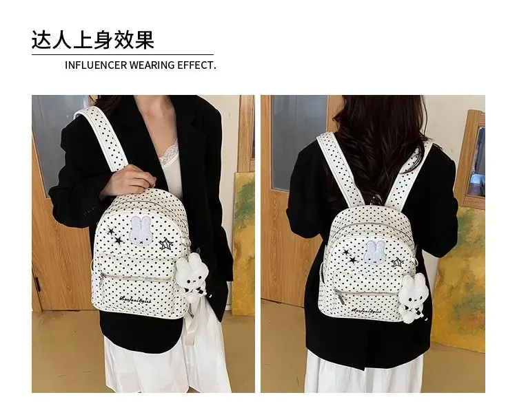 Tas Ransel Wanita Bahan PU Sintetis Motif Polkadot Warna Putih Bentuk Kotak Tali Koleksi kategori tas ransel grosir
