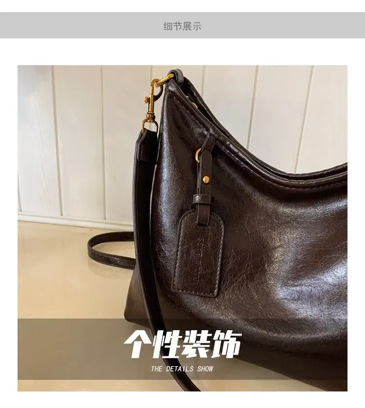 Tas Selempang Wanita Bahan PU Sintetis Polos Warna Hitam Model Hobo Tali Panjang Pilihan