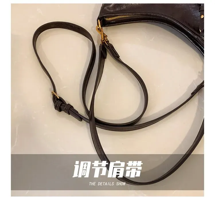 Tas Selempang Wanita Bahan PU Sintetis Polos Warna Hitam Model Hobo Tali Panjang Pilihan
