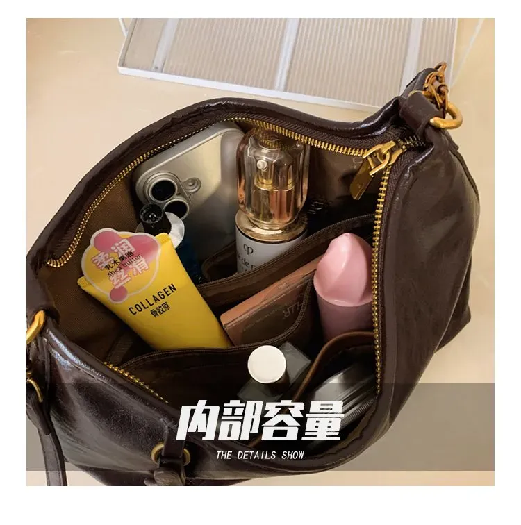 Tas Selempang Wanita Bahan PU Sintetis Polos Warna Hitam Model Hobo Tali Panjang Pilihan