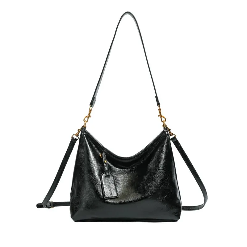 Tas Selempang Wanita Bahan PU Sintetis Polos Warna Hitam Model Hobo Tali Panjang Pilihan