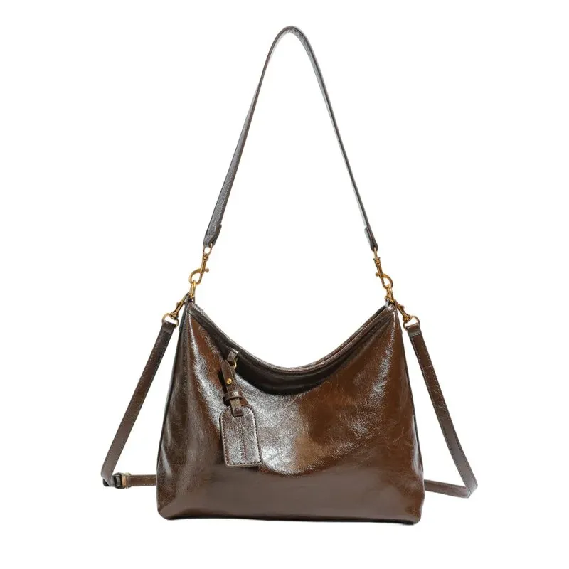 Tas Selempang Wanita Bahan PU Sintetis Polos Warna Hitam Model Hobo Tali Panjang Pilihan