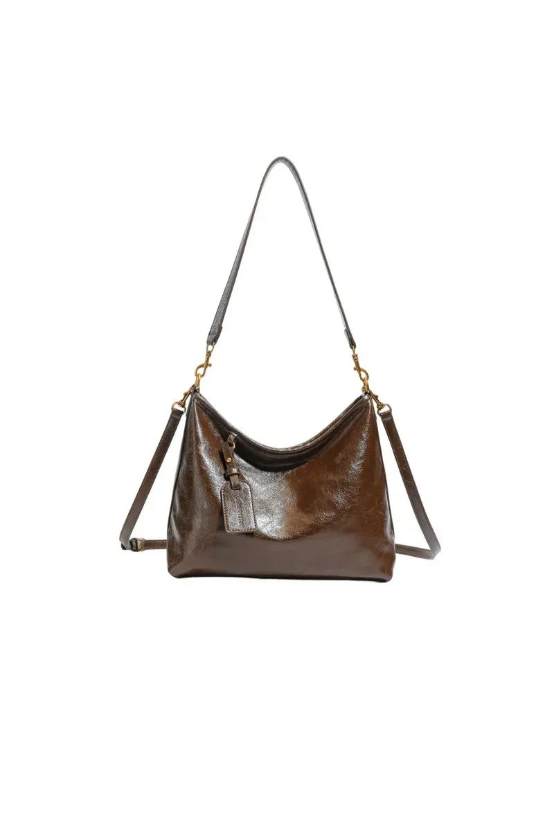 Tas Selempang Wanita Bahan PU Sintetis Polos Warna Hitam Model Hobo Tali Panjang Pilihan