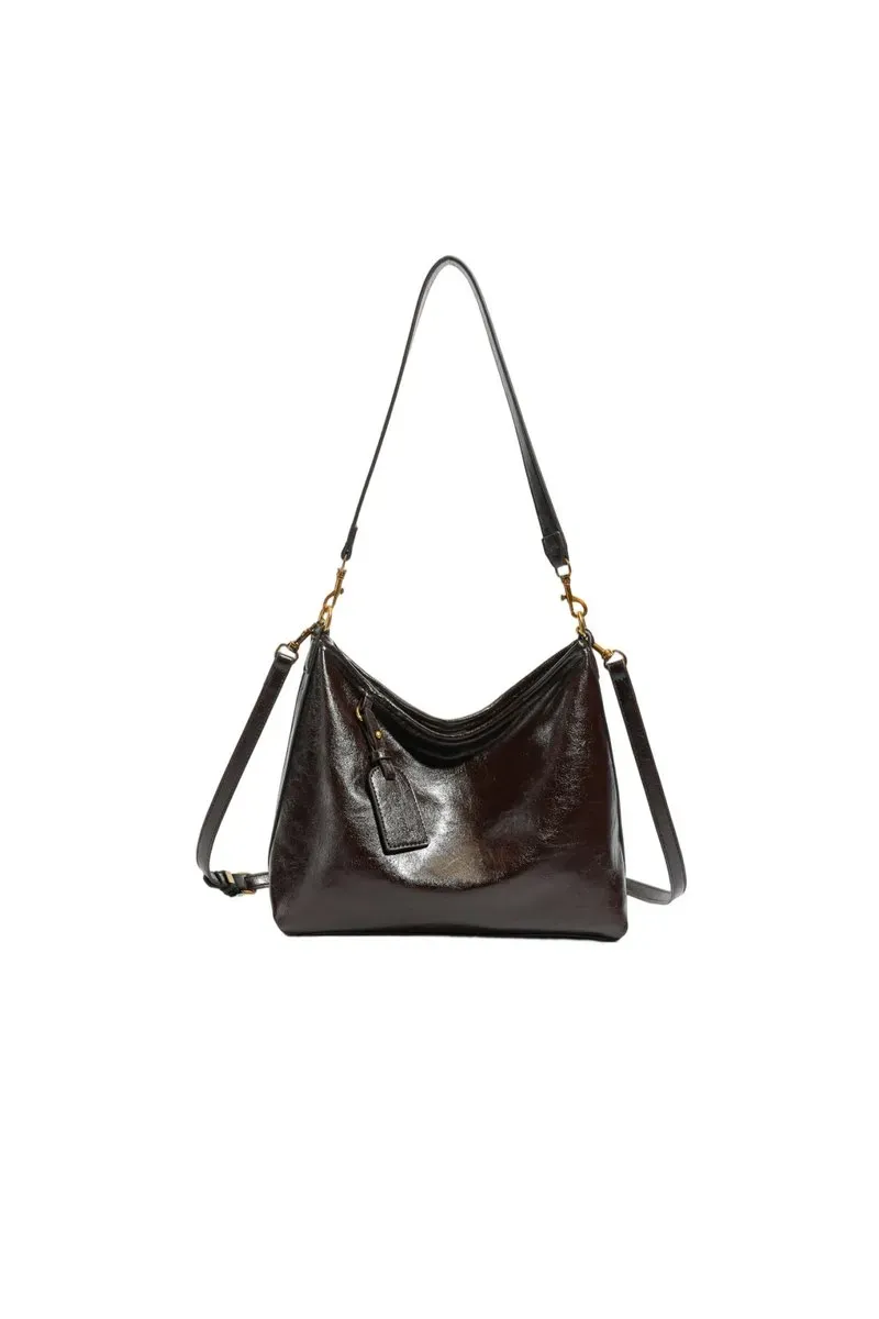 Tas Selempang Wanita Bahan PU Sintetis Polos Warna Hitam Model Hobo Tali Panjang Pilihan
