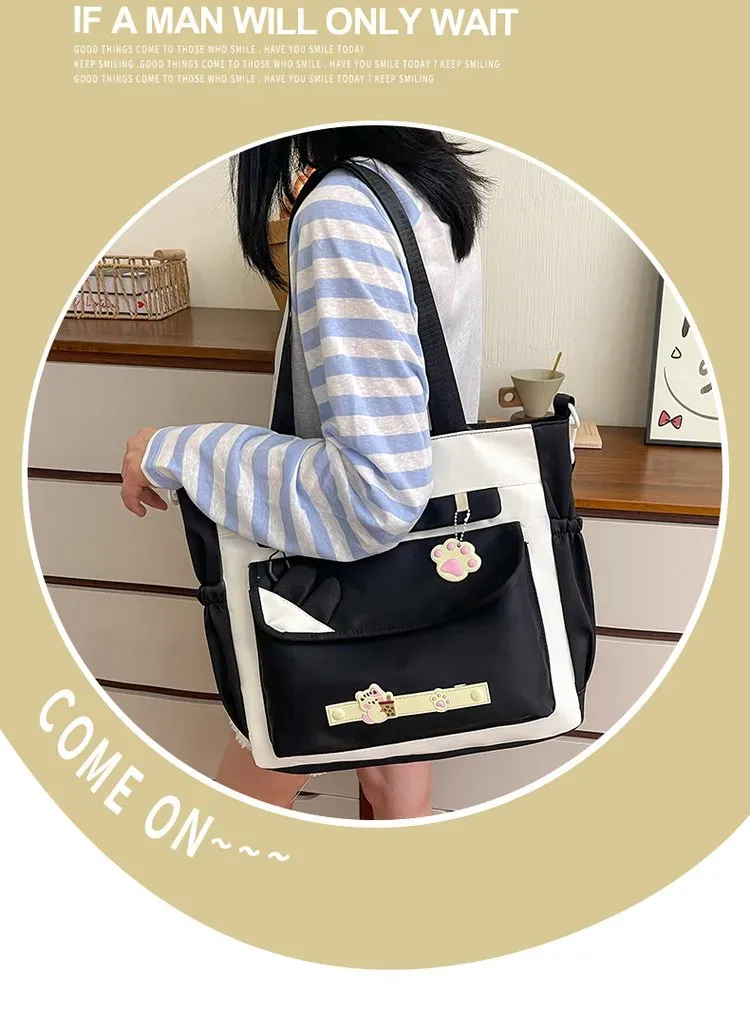 Tas Selempang Wanita Bahan Nylon Polos Warna Putih Bentuk Kotak Tali Panjang Resleting Grosir