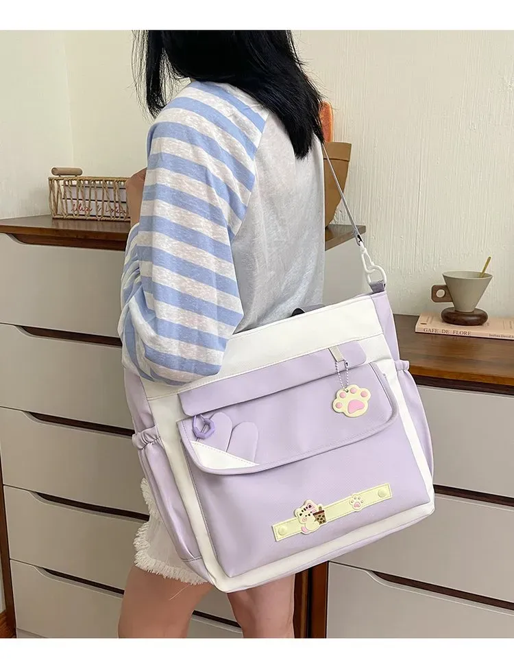 Tas Selempang Wanita Bahan Nylon Polos Warna Putih Bentuk Kotak Tali Panjang Resleting Grosir
