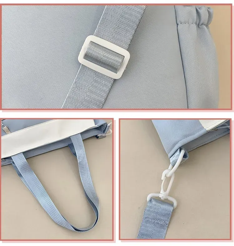 Tas Selempang Wanita Bahan Nylon Polos Warna Putih Bentuk Kotak Tali Panjang Resleting Grosir