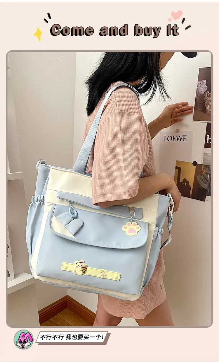 Tas Selempang Wanita Bahan Nylon Polos Warna Putih Bentuk Kotak Tali Panjang Resleting Grosir